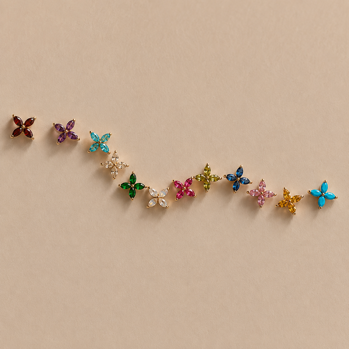 Flower Birthstone Studs